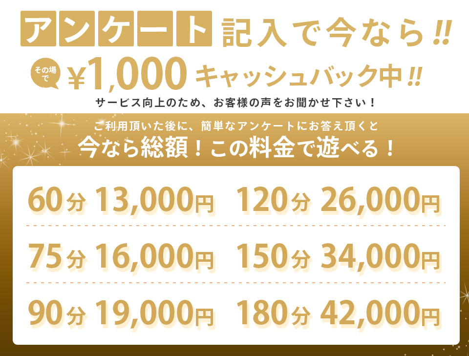 アンケート記入で今なら!!その場で¥1,000キャッシュバック中!!